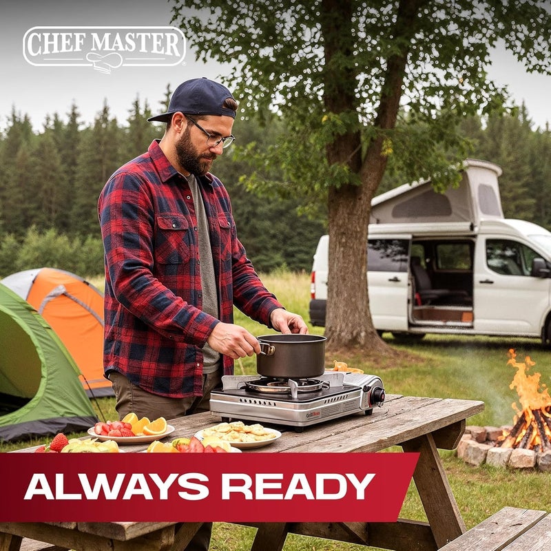 Chefmaster Grill Boss Dual Fuel Camp Stove - 12,000 BTU Butane & Propane Portable Stoves for Camping, Emergencies, BBQ, Hiking & Backpacking - Double Wind Guard, Instant Piezo Ignition System - 90057 - Image 2